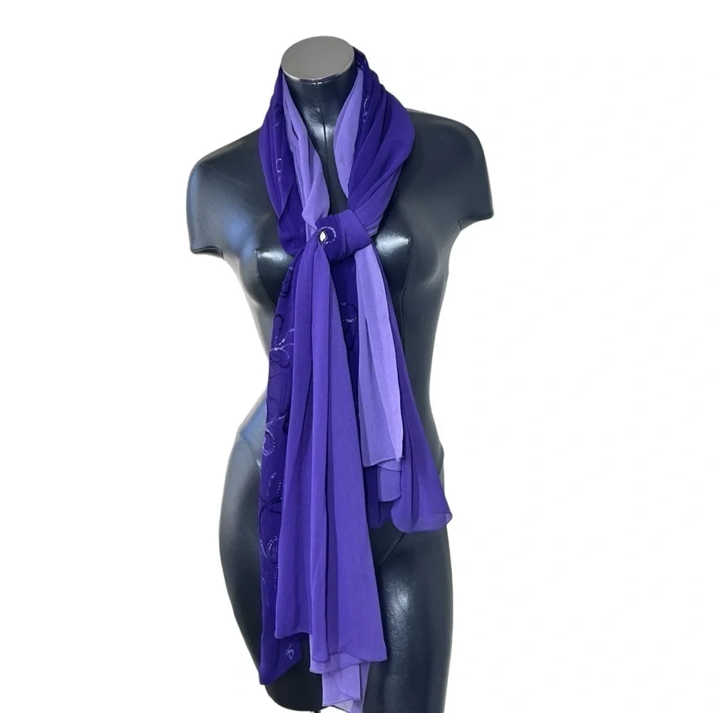 LADY JULIET Purple Lavender Sheer Sarong Cover-up Wrap Shawl & Travel Bag Sz OS
